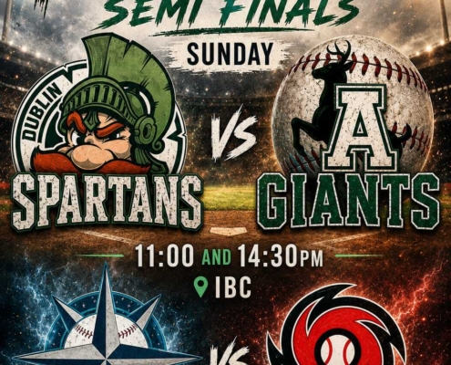 2026 Baseball Ireland Division 1 Playoffs Poster - Dublin Spartans v Ashbourne Giants and Mariners Baseball v Dublin Hurricanes